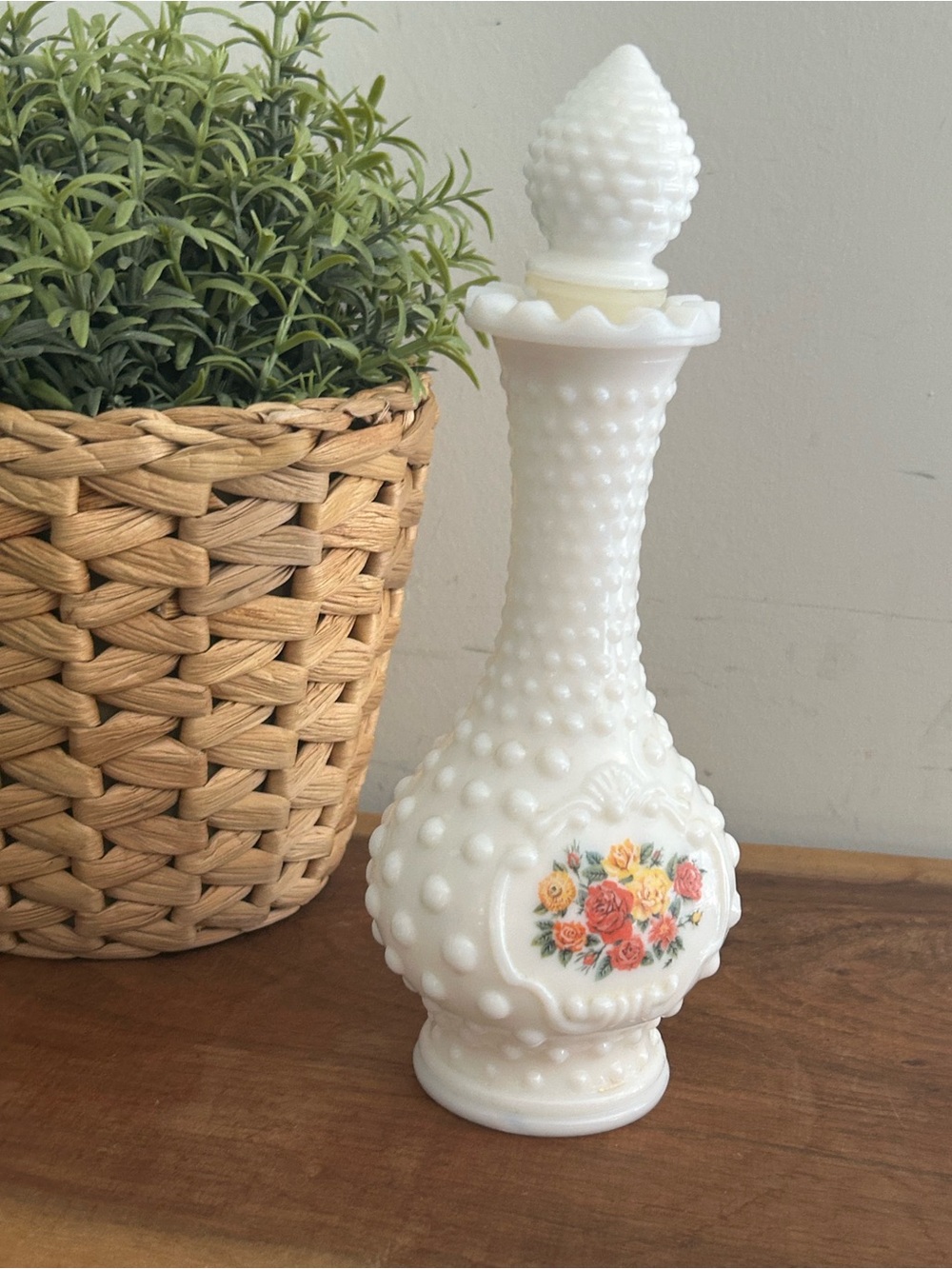 AVON Milk Glass Hobnail Bud Vase  Roses Cologne Collectible Empty Bottle floral